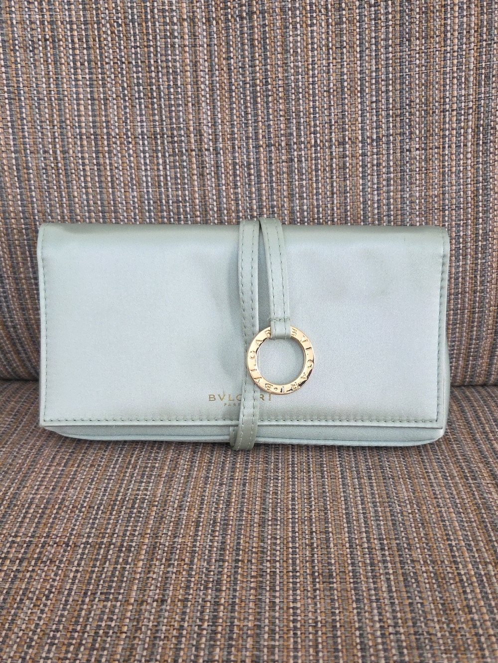 Bulgari Parfums Mint Green Clutch with Gold Ring Detail
